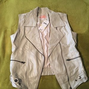 Cream, faux leather vest